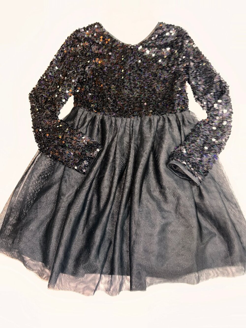 Cat & Jack Girls Black Sequins Tulle Party Dress Size 8 Long Sleeves #733